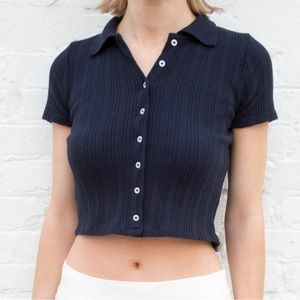 Navy Brandy Collar ribbed top